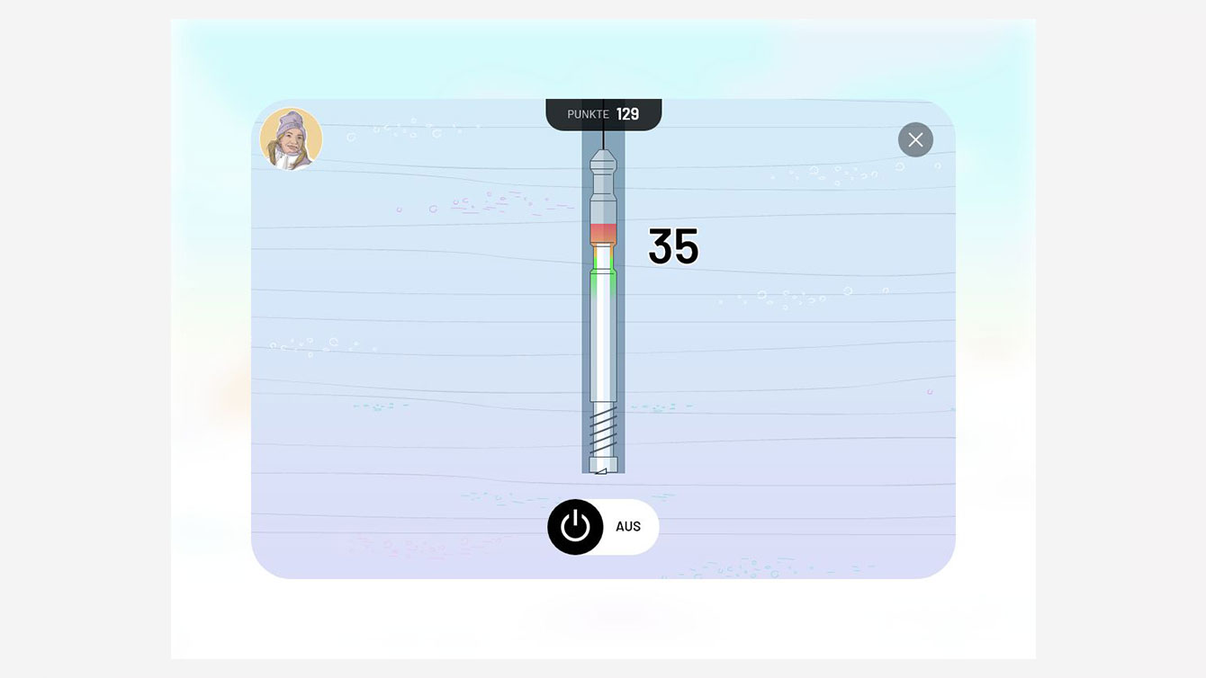 Bildschirmfoto eines Spiels mit einem Eisbohrer